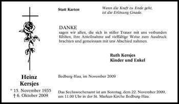Traueranzeige von Heinz Kersjes von Tageszeitung