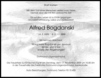Traueranzeige von Alfred Bogdanski von Tageszeitung