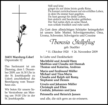 Traueranzeige von Theresia Stellpflug von Tageszeitung