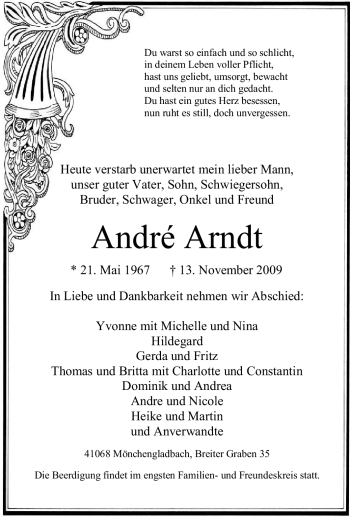 Traueranzeige von André Arndt von Tageszeitung