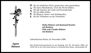 Traueranzeige von Agnes Büttner von Tageszeitung