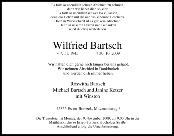 Traueranzeige von Wilfried Bartsch von Tageszeitung