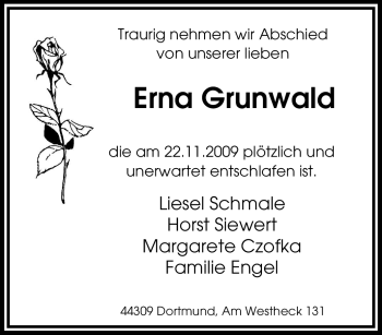 Traueranzeige von Erna Grunwald von Tageszeitung