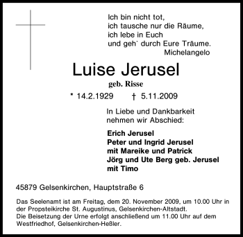 Traueranzeige von Luise Jerusel von Tageszeitung