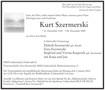 Traueranzeige von Kurt Szermerski von Tageszeitung