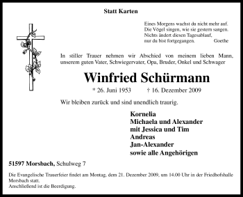 Traueranzeige von Winfried Schürmann von Tageszeitung