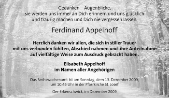 Traueranzeige von Ferdinand Appelhoff von Tageszeitung