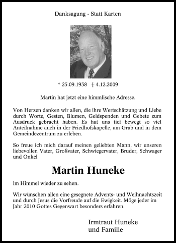 Traueranzeige von Martin Huneke von Tageszeitung