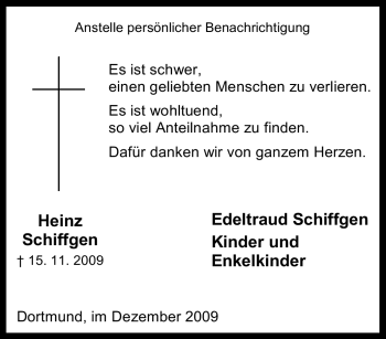 Traueranzeige von Heinz Schiffgen von Tageszeitung