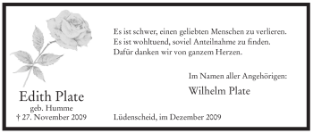 Traueranzeige von Edith Plate von Tageszeitung