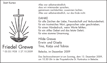 Traueranzeige von Friedel Grewe von Tageszeitung