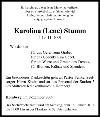 Traueranzeige von Karolina Stumm von Tageszeitung