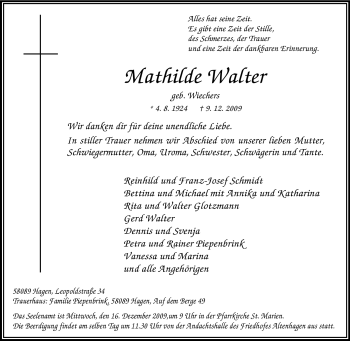Traueranzeige von Mathilde Walter von Tageszeitung