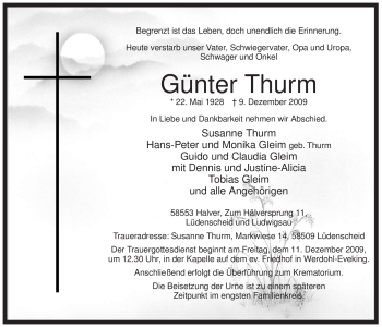 Traueranzeige von Günter Thurm von Tageszeitung