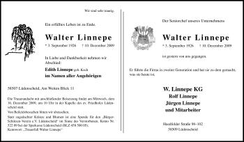 Traueranzeige von Walter Linnepe von Tageszeitung