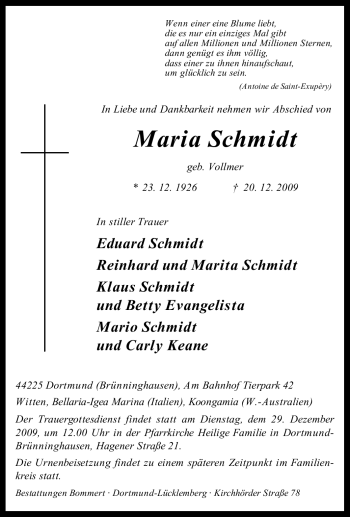 Traueranzeige von Maria Schmidt von Tageszeitung