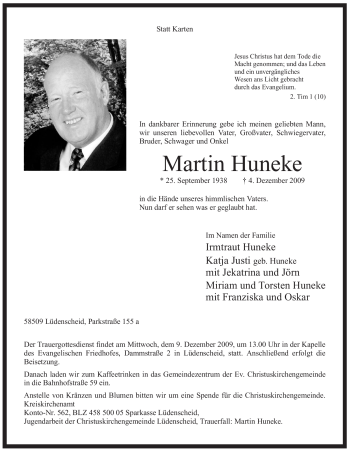 Traueranzeige von Martin Huneke von Tageszeitung