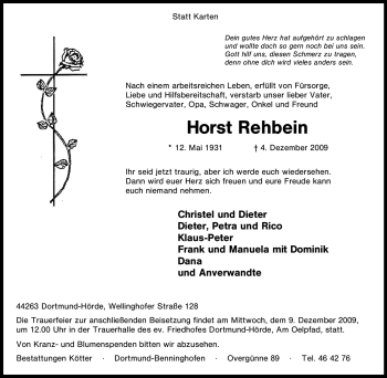 Traueranzeige von Horst Rehbein von Tageszeitung