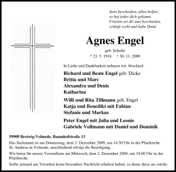 Traueranzeige von Agnes Engel von Tageszeitung