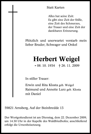 Traueranzeigen Von Herbert Weigel 