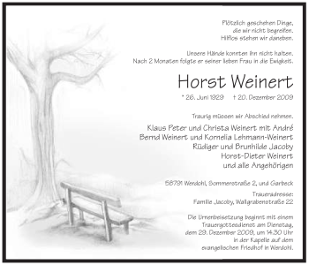 Traueranzeige von Horst Weinert von Tageszeitung