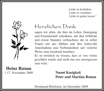 Traueranzeige von Heinz Runau von Tageszeitung