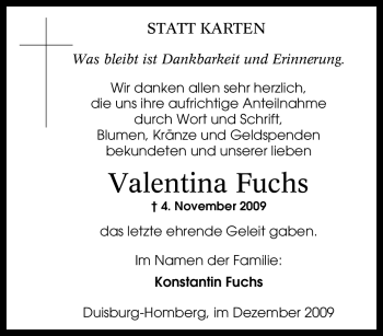 Traueranzeige von Valentina Fuchs von Tageszeitung