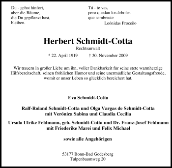 Traueranzeige von Herbert Schmidt-Cotta von Tageszeitung