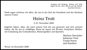 Traueranzeige von Heinz Trott von Tageszeitung