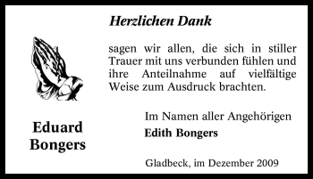 Traueranzeige von Eduard Bongers von Tageszeitung