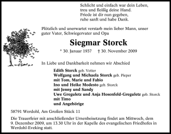 Traueranzeige von Siegmar Storck von Tageszeitung