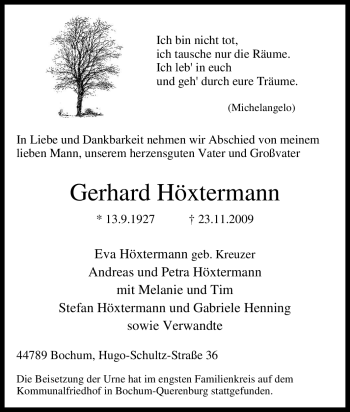 Traueranzeige von Gerhard Höxtermann von Tageszeitung