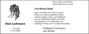 Traueranzeige von Paul Lachmann von Tageszeitung