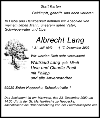 Traueranzeige von Albrecht Lang von Tageszeitung