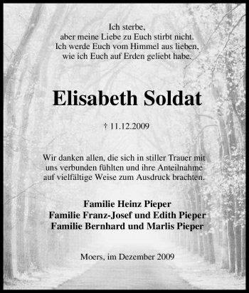Traueranzeige von Elisabeth Soldat von Tageszeitung