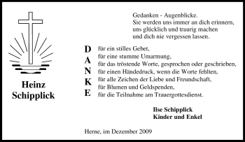 Traueranzeige von Heinz Schipplick von Tageszeitung