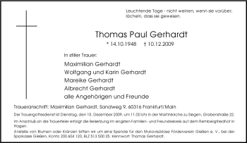 Traueranzeige von Thomas Paul Gerhardt von Tageszeitung