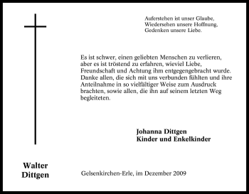 Traueranzeige von Walter Dittgen von Tageszeitung