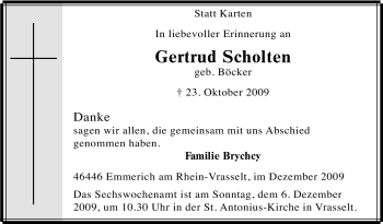 Traueranzeige von Gertrud Scholten von Tageszeitung