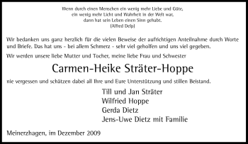 Traueranzeige von Carmen-Heike Sträter-Hoppe von Tageszeitung