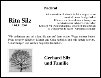 Traueranzeige von Rita Silz von Tageszeitung