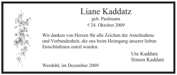 Traueranzeige von Liane Kaddatz von Tageszeitung
