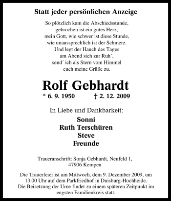 Traueranzeige von Rolf Gebhardt von Tageszeitung