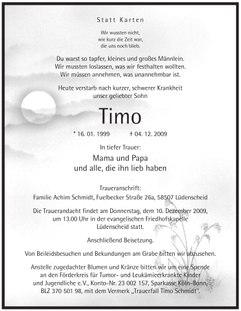 Traueranzeige von Timo  von Tageszeitung