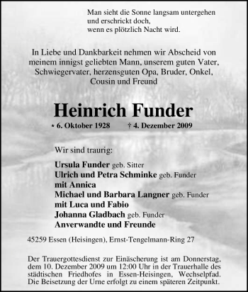 Traueranzeige von Heinrich Funder von Tageszeitung