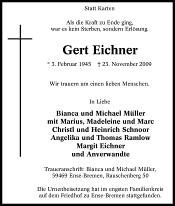 Traueranzeige von Gert Eichner von Tageszeitung