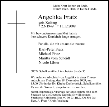 Traueranzeige von Angelika Fratz von Tageszeitung