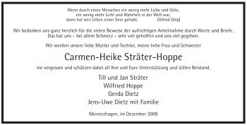 Traueranzeige von Carmen-Heike Sträter-Hoppe von Tageszeitung