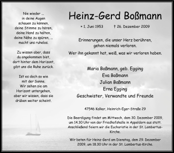Traueranzeige von Heinz-Gerd Boßmann von Tageszeitung