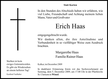 Traueranzeige von Erich Haas von Tageszeitung